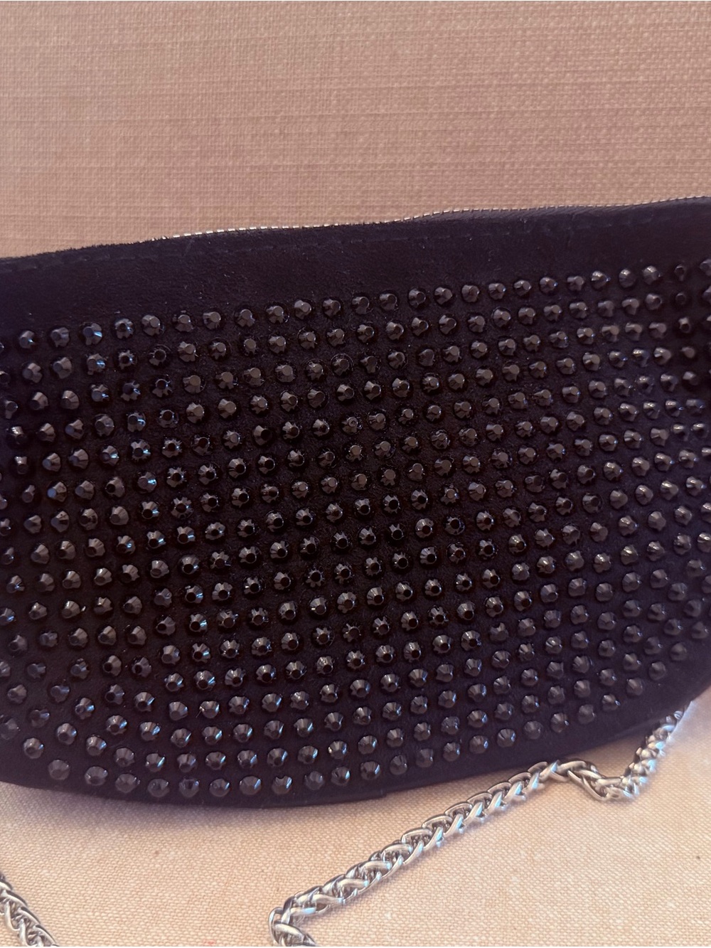 Black Studded Crossbody Bag with Silver Chain - Picture 3 of 4
